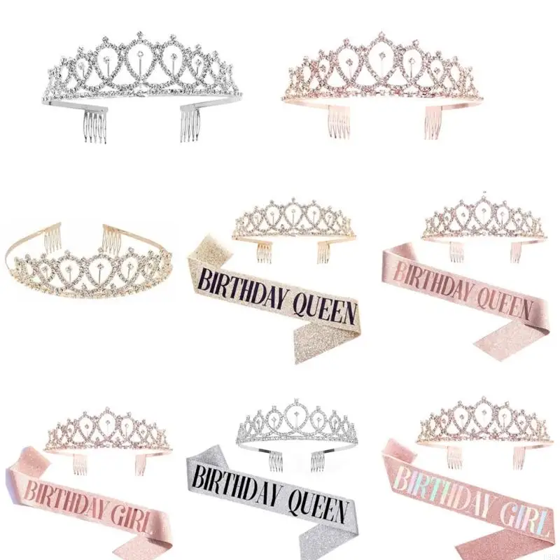 

P88B Birthday Sash and for Women Rhinestones Headband for Party Decorations