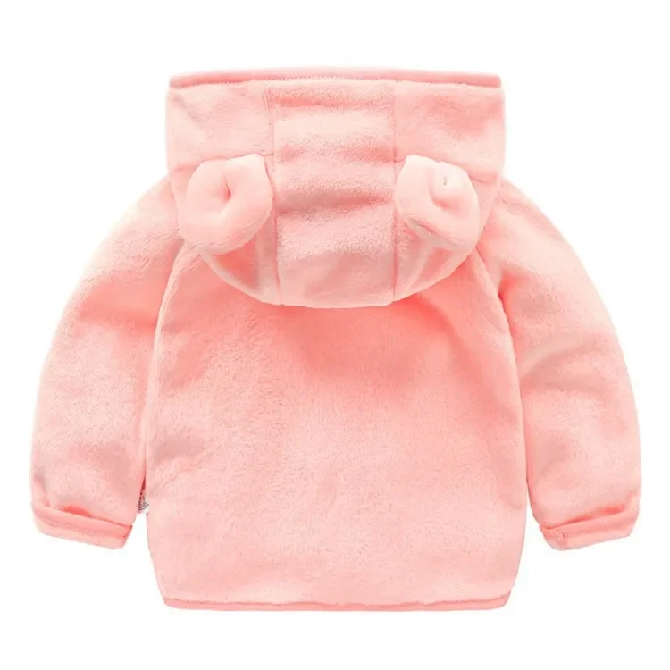 New Winter Baby Girls Coat Furry Warm Zipper Trench Coat Thick and Fluffy Bear Ears Hooded Solid Color Coat Top (0-4 Years)