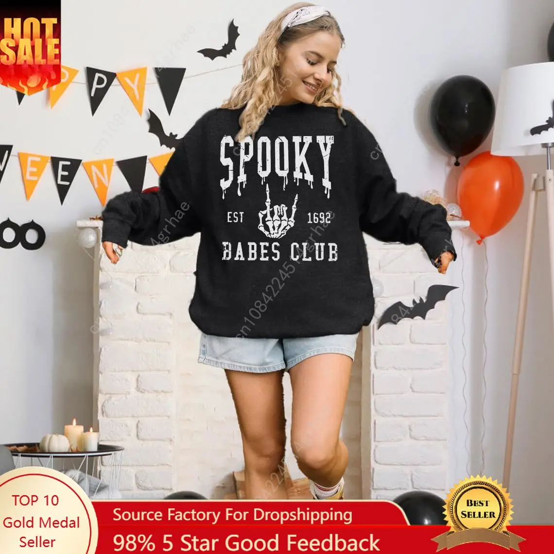 

MYHALF Halloween Sweatshirt Women Spooky Shirts: Oversized Skeleton Tops Cute Skull Crewneck Sweater Fall Pullover Loose Fit