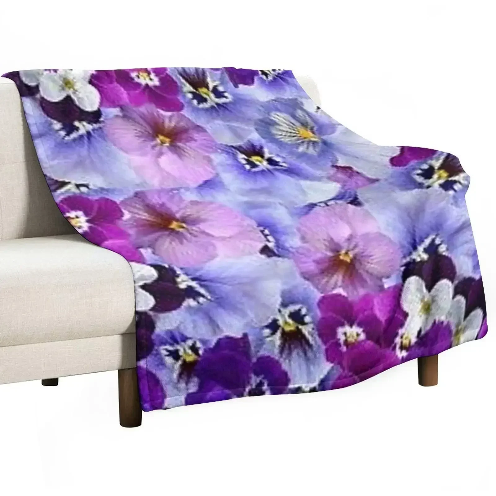 SPRING PURPLE PANSY GARDEN ABSTRACT ART Throw Blanket Soft Plaid funny gift bed plaid Blankets