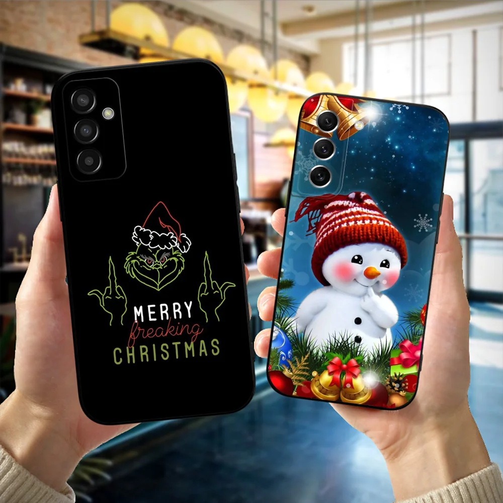 Black tpu Case For Samsung galaxy A3 A5 A7 2016 2017 2018 cover Christmas Halloween Snowman