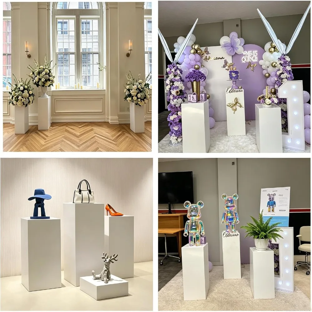 3PCS Metal Square Pedestal Stand for Party Wedding Display Plinth Pillars