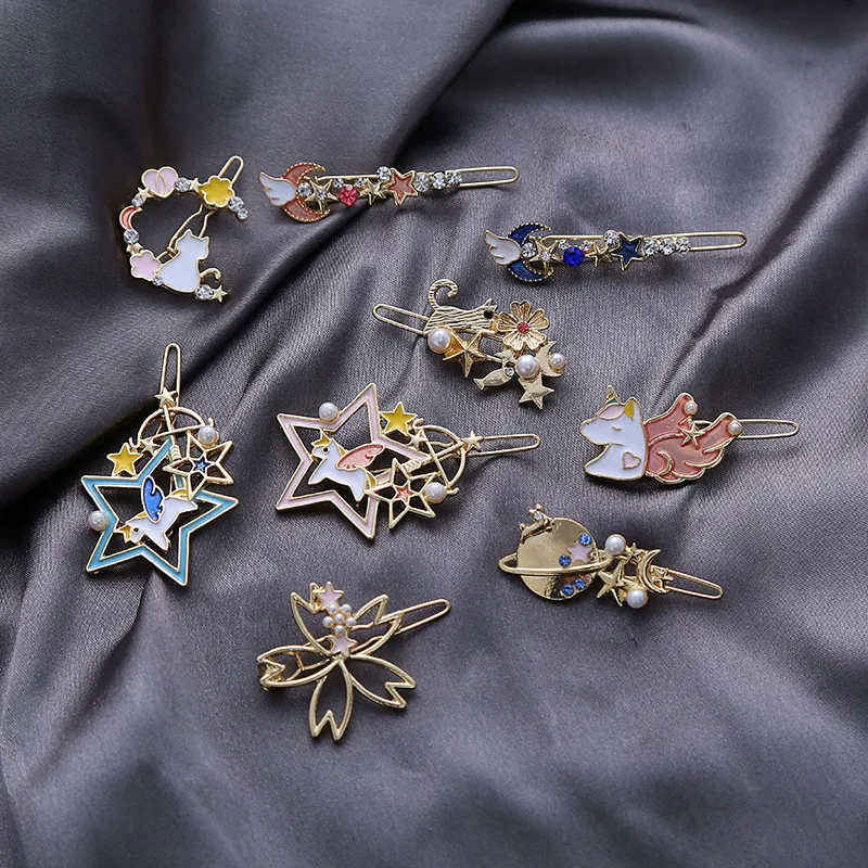 

Заколки для волос Galaxy Cat с единорогом, кавайные заколки на космическую тематику, очаровательные заколки в стиле фэнтези для девочек-подростков, повседневные милые аксессуары