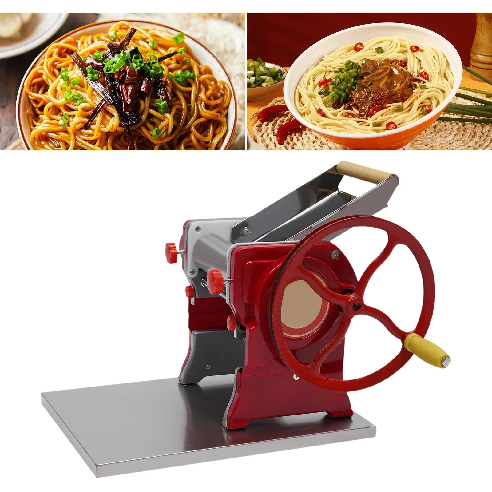 Noodle Pasta Dumpling Press Maker Machine Commercial Manual Dough Roller Sheeter Red Hand-cranked