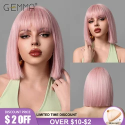 Peluca Bob sintética rosa claro para mujer, pelo corto recto de hueso con flequillo, Cosplay colorido, fiesta Lolita, resistente al calor