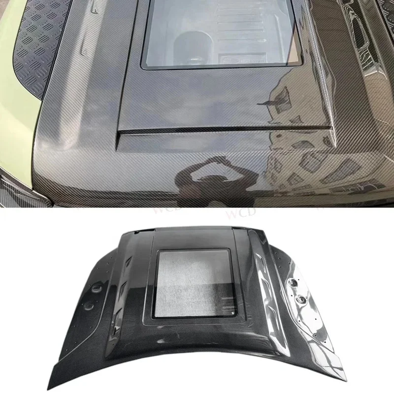 High Quality  Dry Carbon Fiber Hoods for Land Rover Defender 2020- Transparent Glass Style Bonnet Engine Hoods