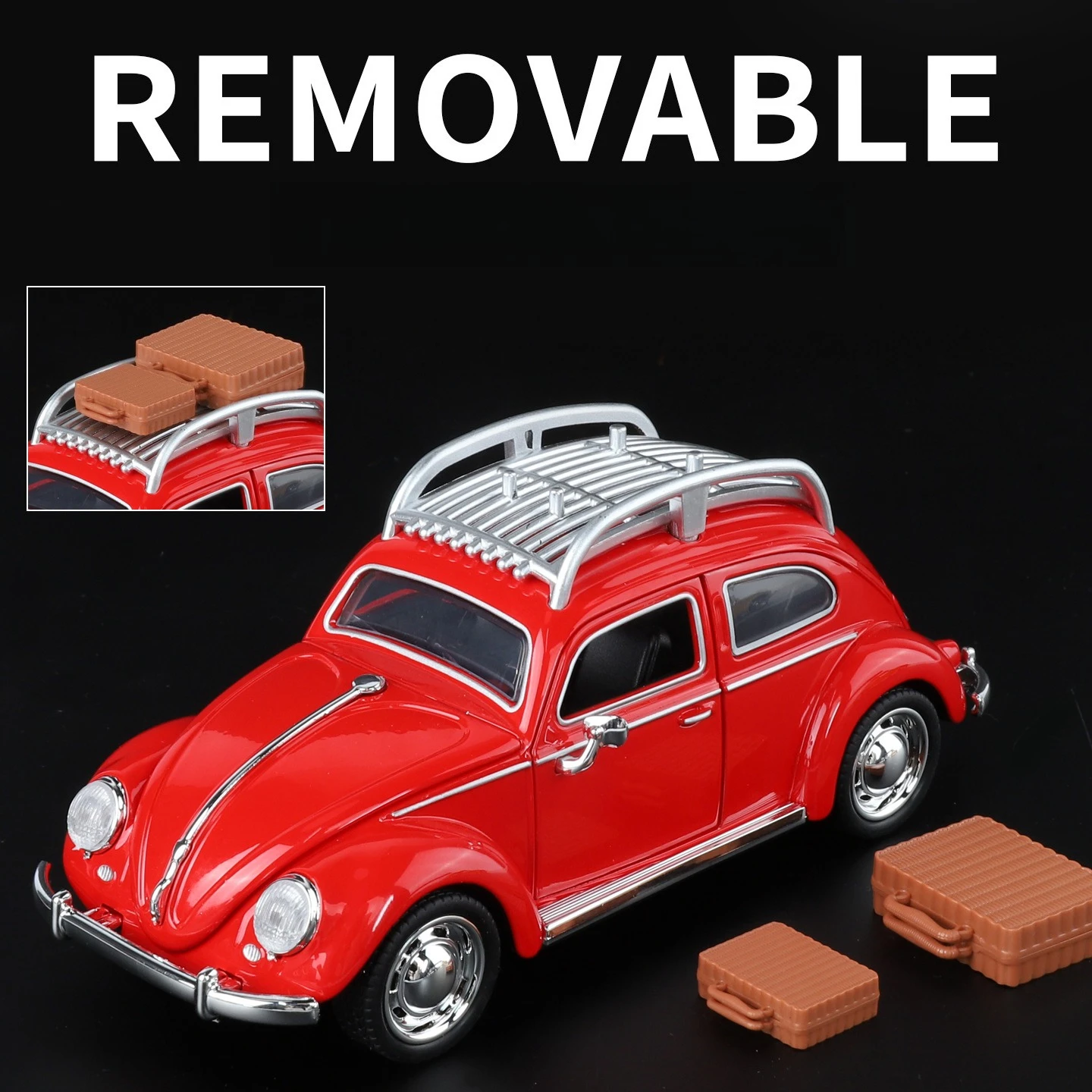 Volkswagen Beetle 1955-coche clásico de aleación de simulación, modelo de sonido, luz, coche de juguete extraíble, colección de decoración, regalo, 1:32