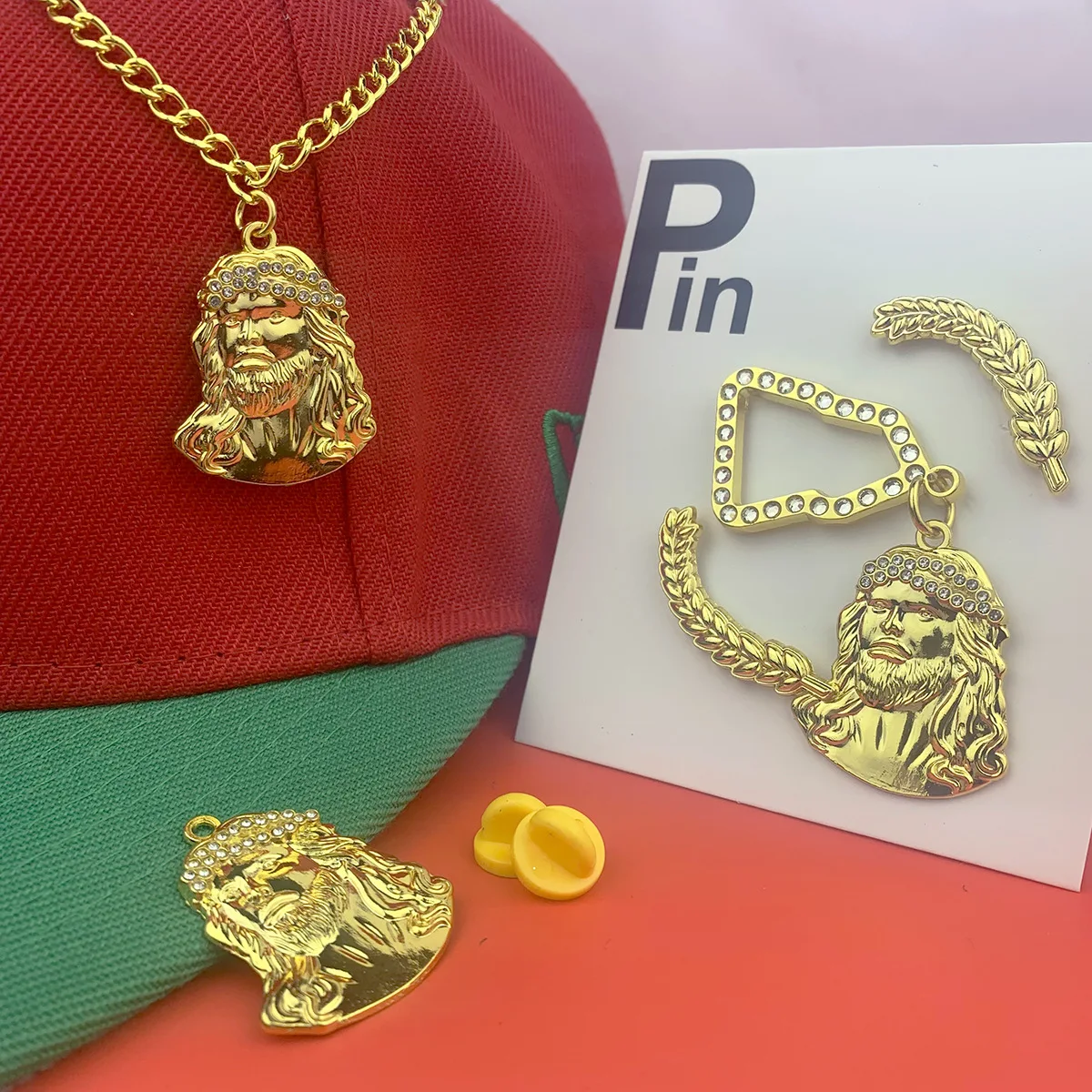 In Stock Chinese Dragon Hat Badge, Metal Hat Pin Poker Wheat Ear Brooch Hip Hop Rhinestone Hat Chain & Hat Charm Decor