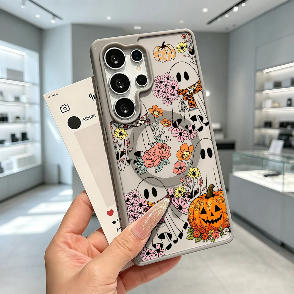 Geister Halloween Kürbis Anti-Vergilbungs Magnetische Transparente Hülle für Samsung Galaxy S26 S25 S24 S23 S22 Ultra FE A17 A37 A57 Cover