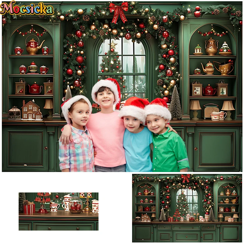 Mocsicka Vintage Realistic Christmas Kitchen Backdrop Kids Adult Photography Child Baby Photocall Decors Xmas Window Backgrounds