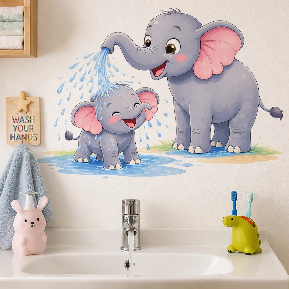 

New Cartoon Elephant Wall Stickers for Boys Girls Room Bathing Scene Layout Wall Stickers Kids Home Decor