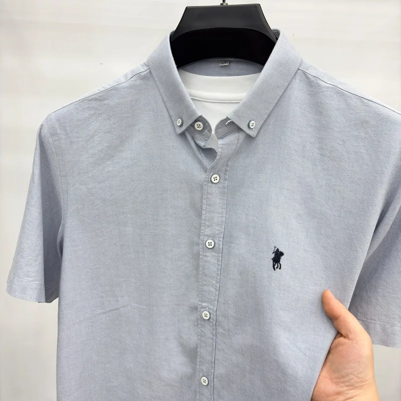Designer luxury brand short sleeve shirt summer 100% cotton high-end pony embroidery fashion golf casual business new men's wear