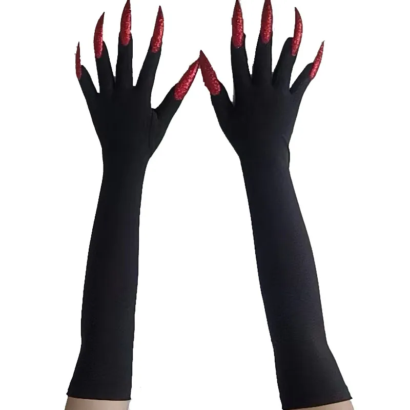 Gants d\'halloween Cool longs griffe fantôme gants de déguisement à la mode rouge longs ongles Cosplay Halloween gants drôles A529