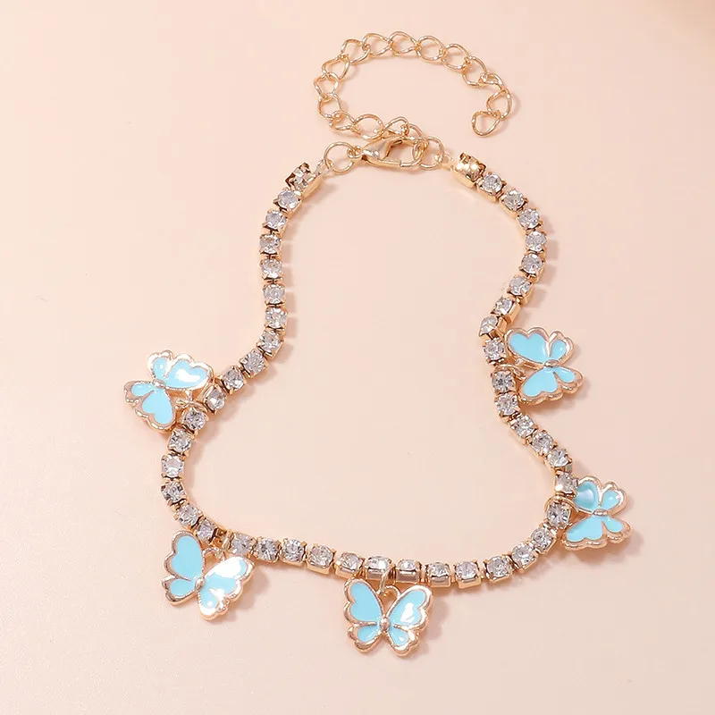 Aihua Kristall-Strass-Tenniskette Fußkettchen für Damen, niedliches Mini-Schmetterlings-Fußkettchen, Fußkettchen, Beinarmband, Strand-Schmuck – Detail 3