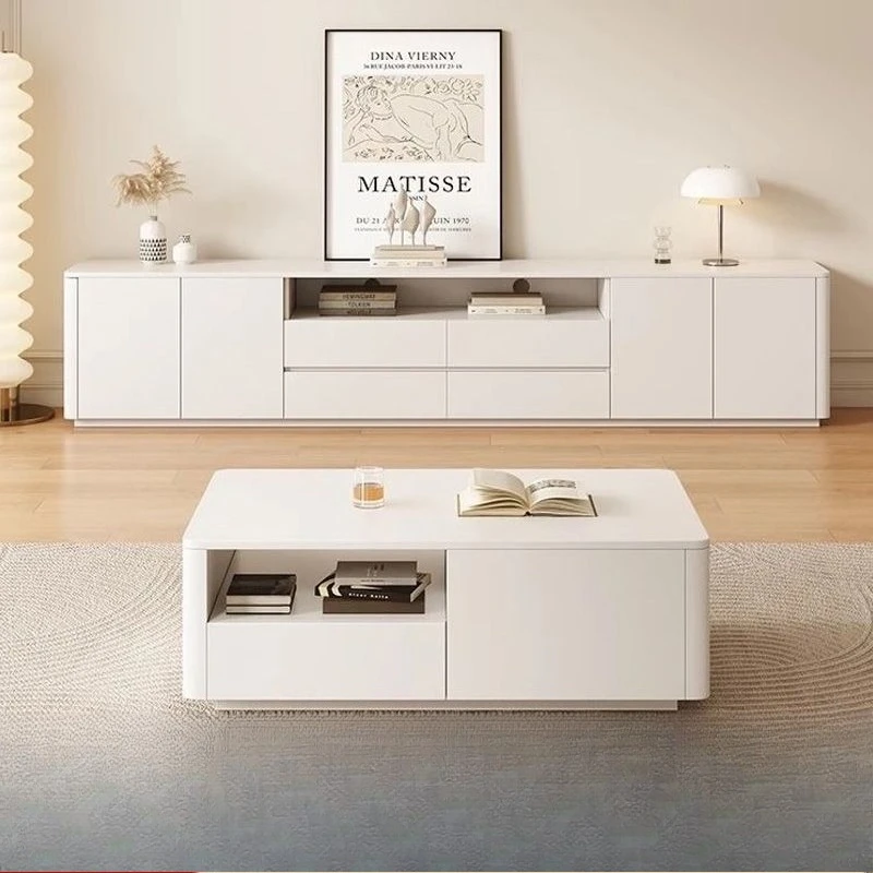 

Cream wind solid wood coffee table TV cabinet integrated household living room small apartment light luxury minimalist