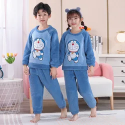 Children's Flannel Pajamas Boys' And Girls' Winter Plush  Thick Coral Velvet Girls' And Boys' Long Seeved Set