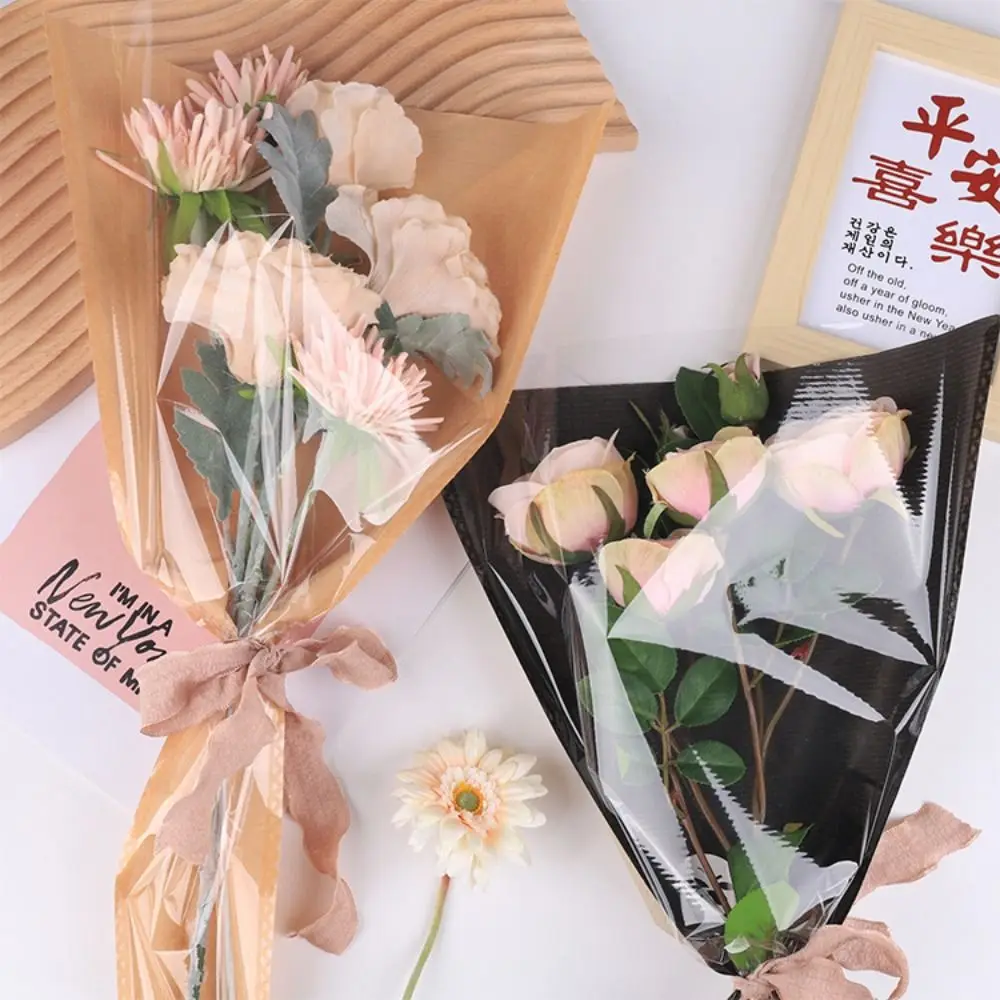 20/30pcs Rose Bouquet Wrapping Sleeve Plastic Bags Waterproof Valentine's Day Single Rose Flower Packaging Bag