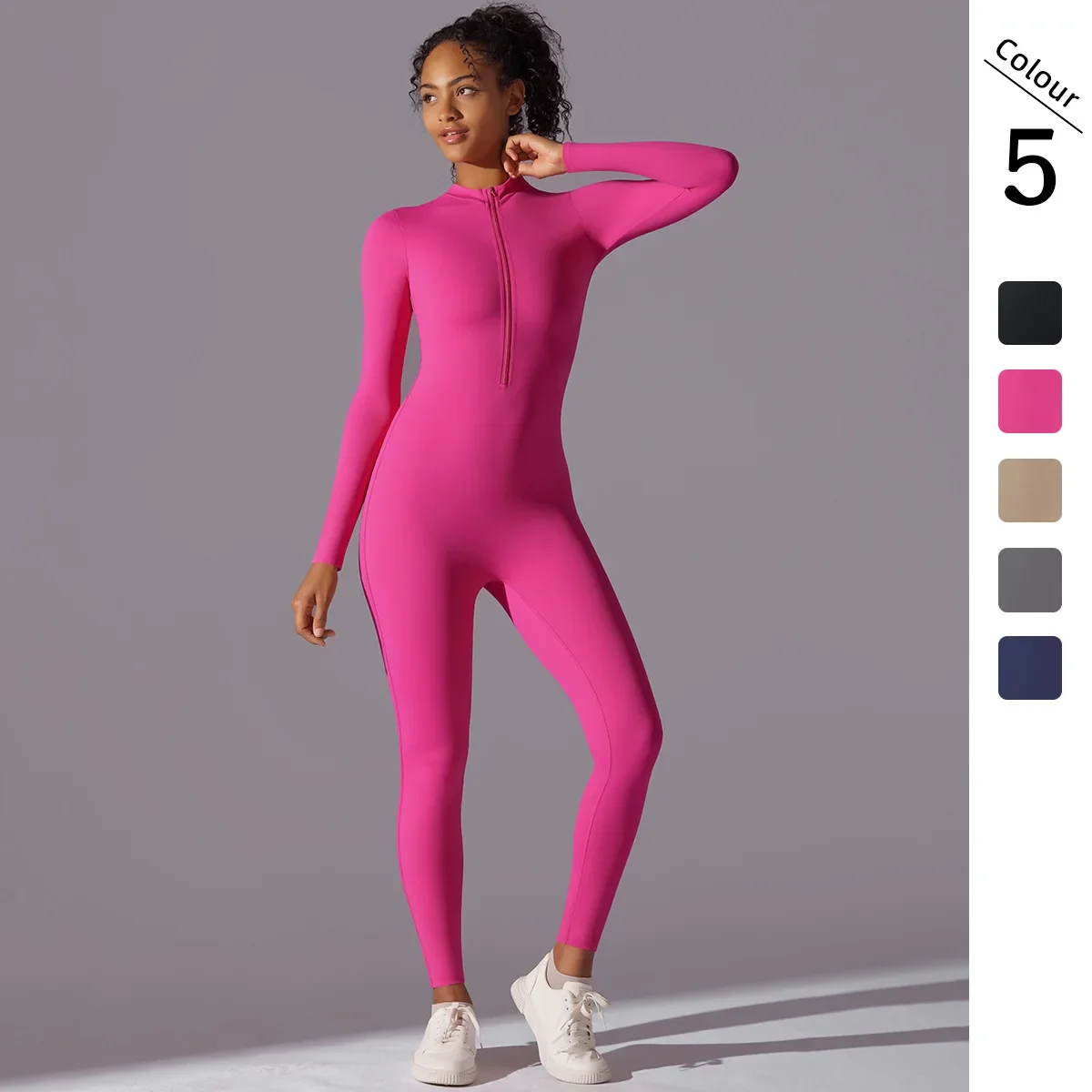 

Women Zipper Yoga Jumpsuit Nude Long Sleeve High Intensity Workout One Piece Leotard Fitness Dance Gym Aerial Yoga Jumpsuit