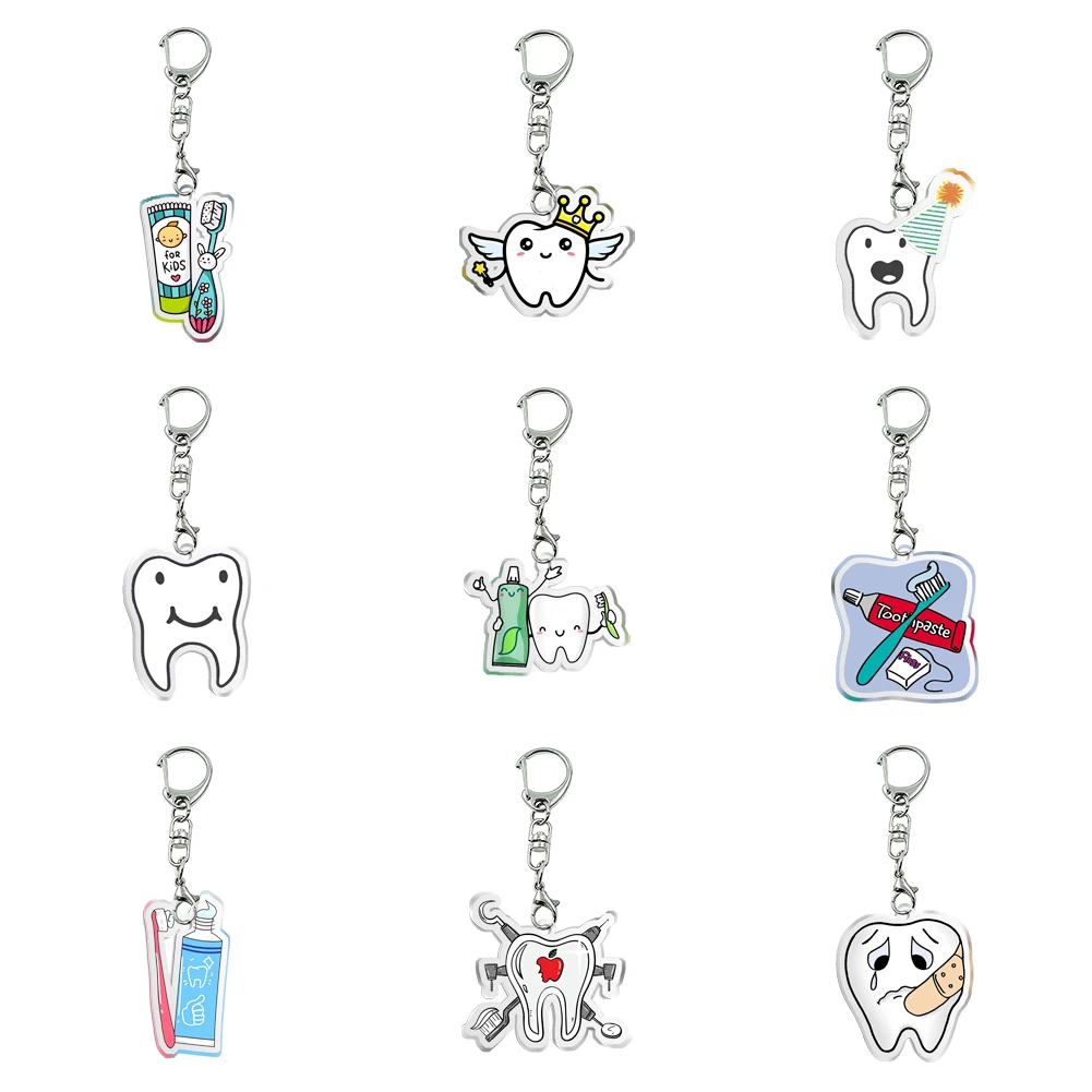 Tooth Brush Key Chain Cartoon Key Holder Acrylic Jewelry For Kids Birthday Gifts