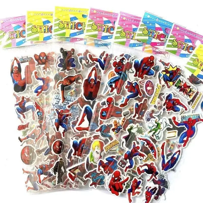 6/12PC Spiderman Stickers toys 3D Children\'s Anime Cartoon Bubble Paste Thicken The Reward Stickers Kids Toys Gifts