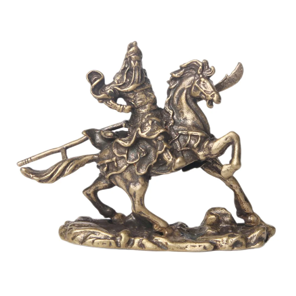 Bronze Ware of Guan Yu Horseback Steed Decor Table Decorations Pet Tea Home Ornament Adorn Brass