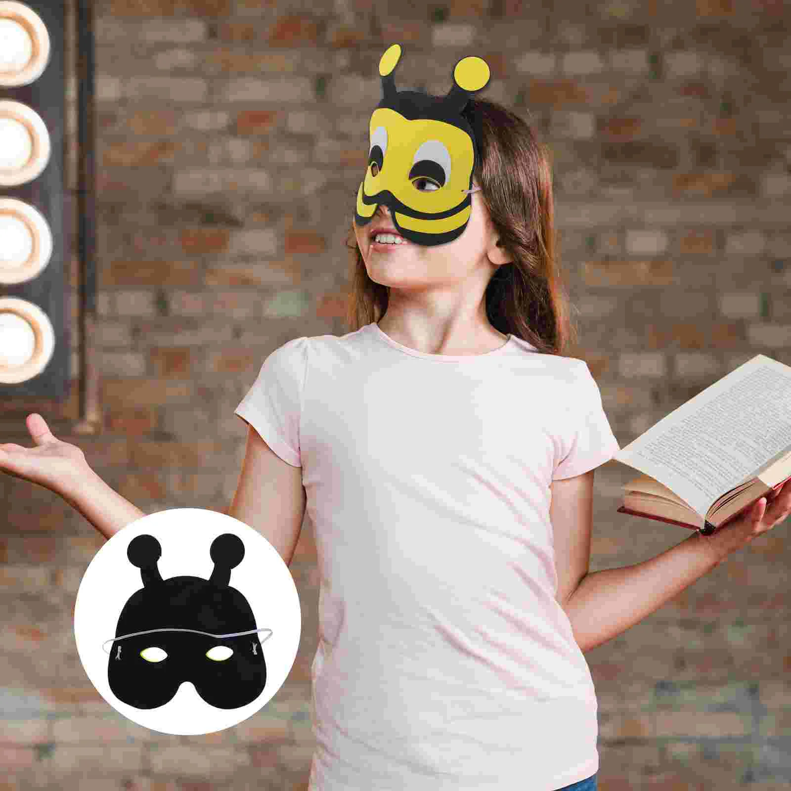 Cartoon Animal Masks Half-face Eye Masks Cosplay Costume Supplies Party Favors for Kids Boys Girls (Bee)