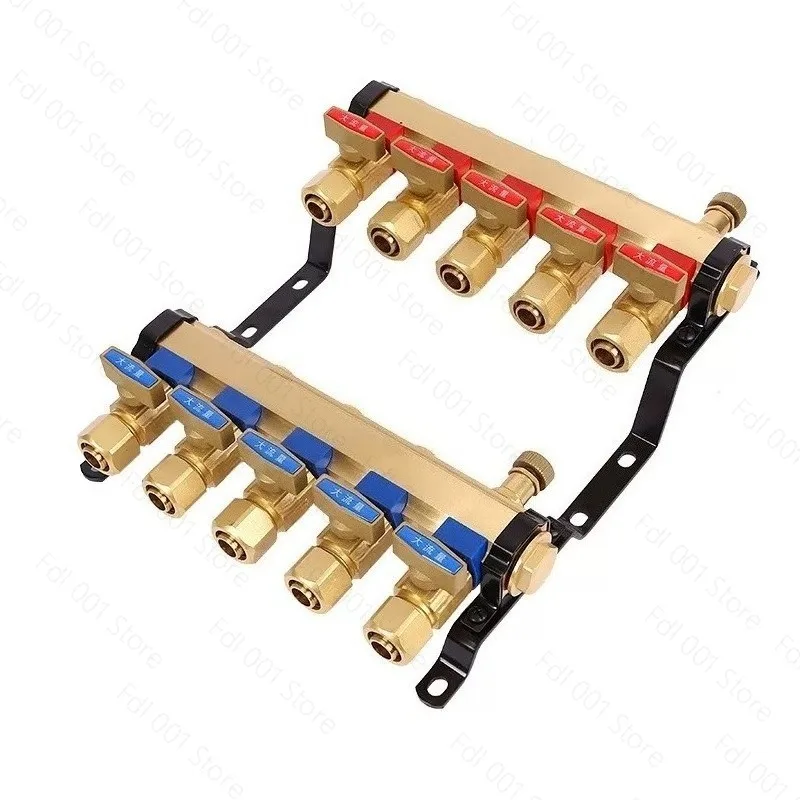All-copper large flow thickened floor heating water separator Household geothermal floor heating assembly water separator 32mm