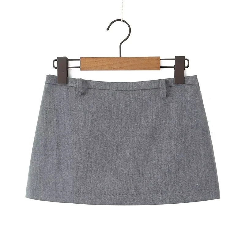 YENKYE Y2K Low Waist Mini Skirt With Short Lining Women Gray Black Summer A Line Skirts Party