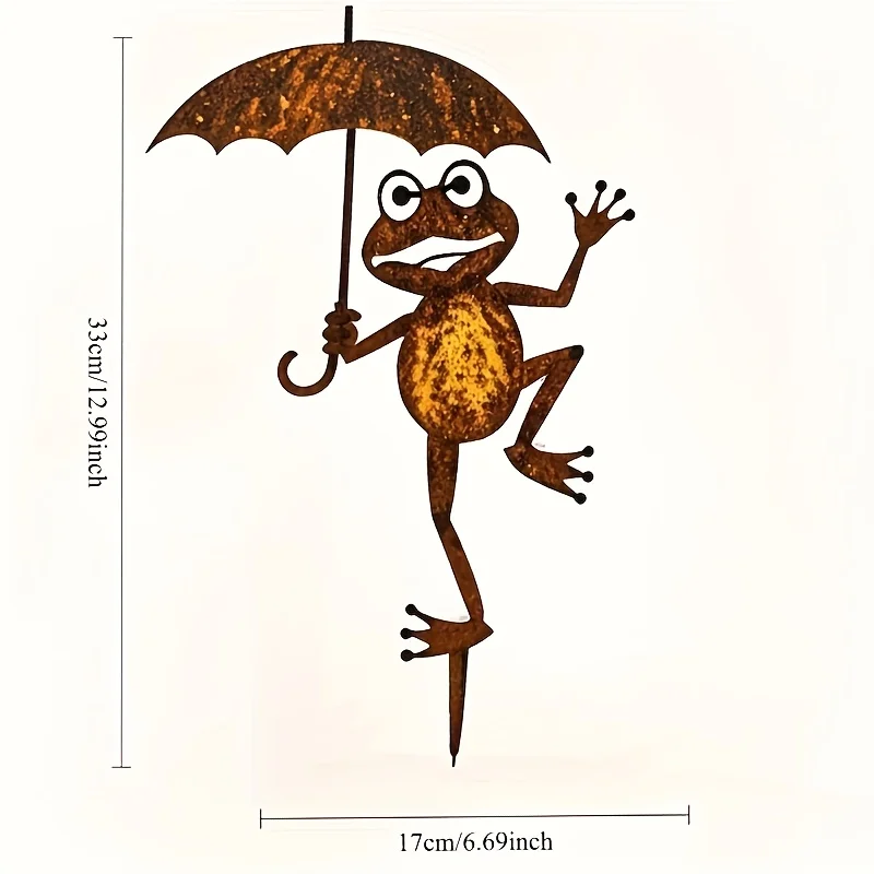 Charming retro metal frog with umbrella, no power needed. Perfect for garden, patio, or Halloween decor. Ideal gift! view 6