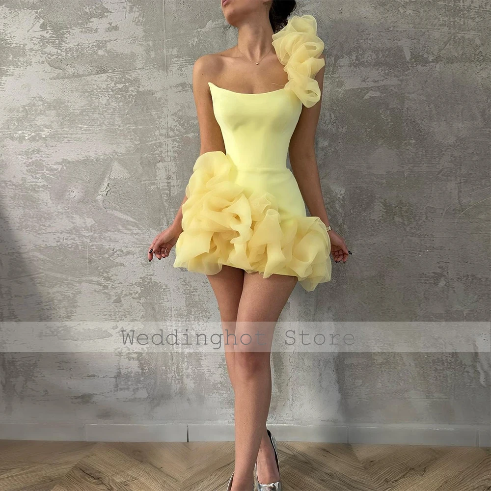 Mini Homecoming Dresses Yellow Off the Shoulder 3D Flowers Women\'s Cocktail Party Gowns Short Sleeveless Birthday Dress 2024