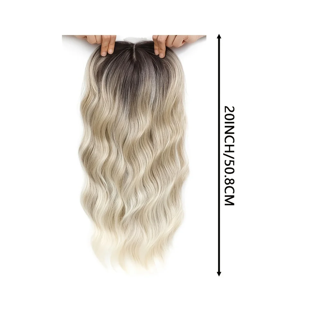 360 °   3D-топперы для женщин с истонченными волосами - 20-дюймовый длинный вьющийся топпер с боковой челкой Ombre Светло-русый темный корень