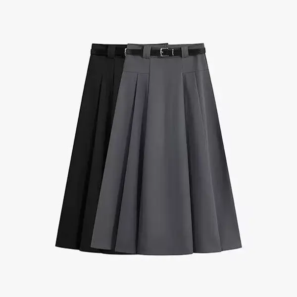Grey Suit Skirt for Women Spring/Summer 2026 New Arrival High-Waisted Slimming Pleated Skirt Flowy