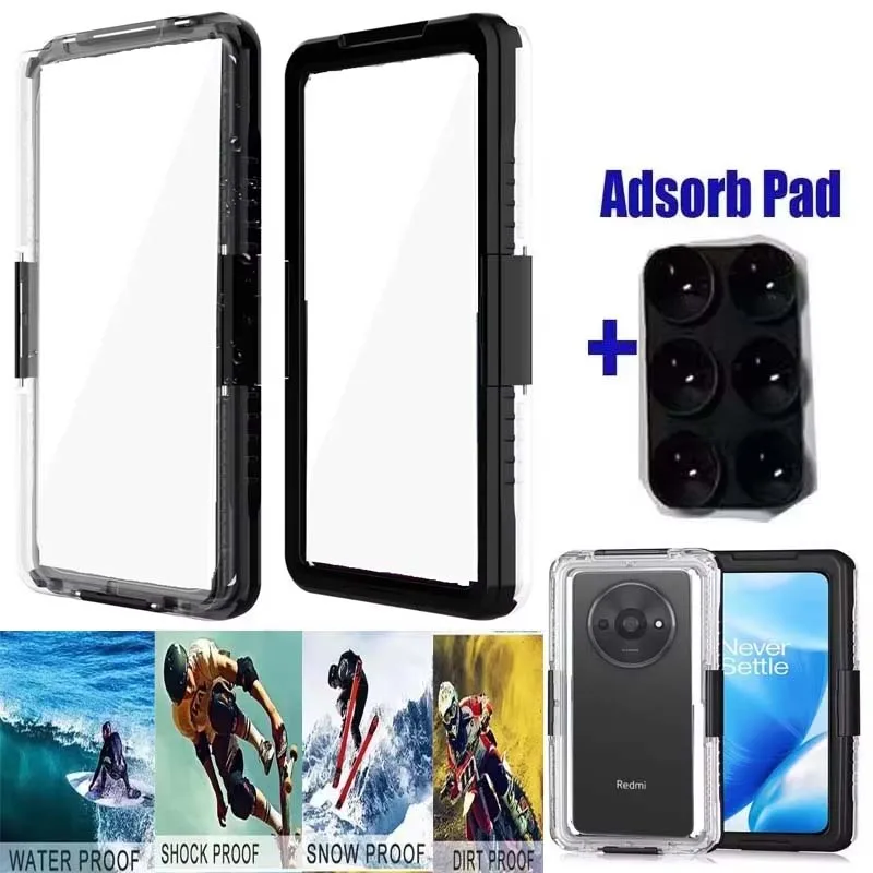 

Universal for Redmi 13x A3 Waterproof Case Shockproof Bumper Anti Rain Pouch Dustproof Full Coverage Snowproof Shell NoButton