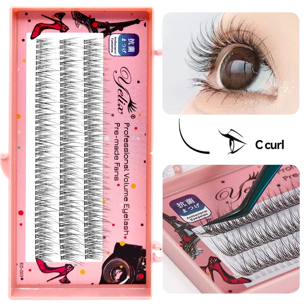 Yelix Self Adhesive DIY False Eyelashes Fluffy Individual Lash Clusters Segmented Manga Anime Lashes Natural Look Makeup