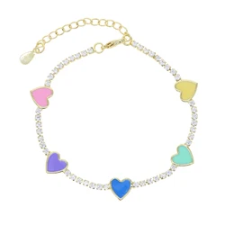 Pastel Enamel Heart Charm 2mm CZ Tennis Chain Colorful Summer Girl Women Hot Selling Fashion Bracelet