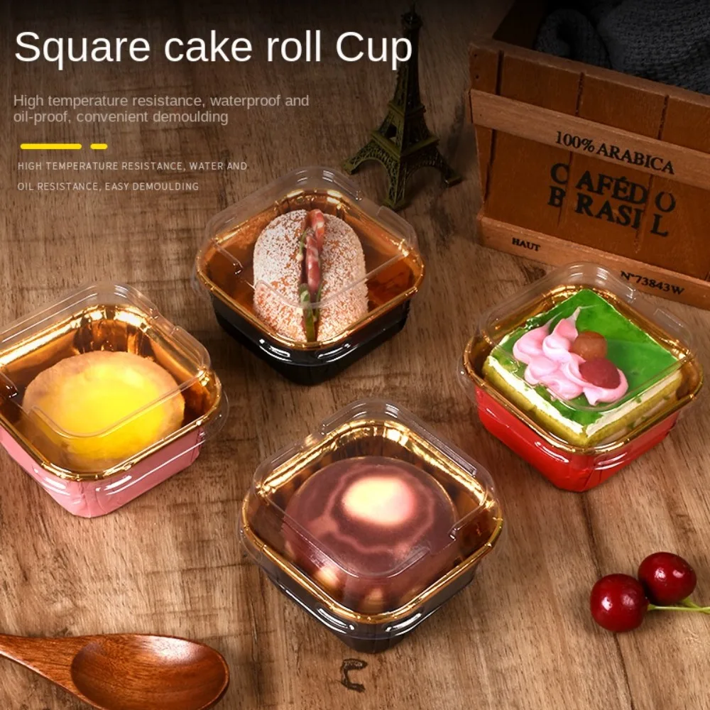 50pcs Brown Letters Muffin Cupcake Paper Cups Square Cupcake Liner Baking Muffin Box Cup Case Tray Birthday Cake Party Decor