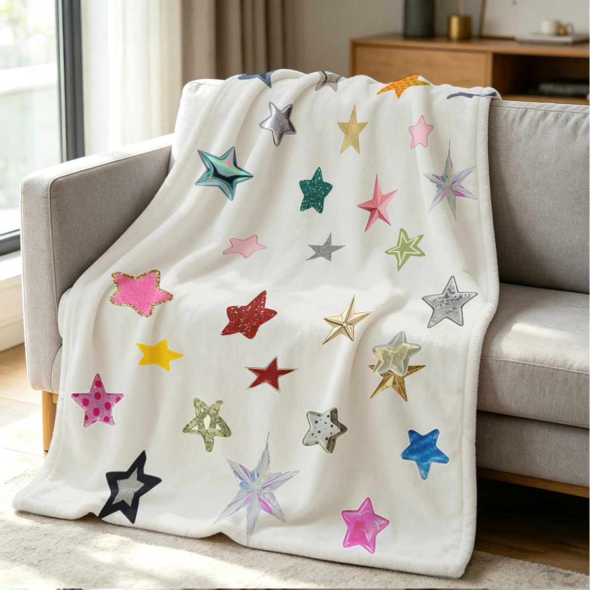 Star Patch Blanket Soft Cozy Throw for Sofa Bed Festive Holiday Decor Gift for Kids and Adults,Lightweight and Warm