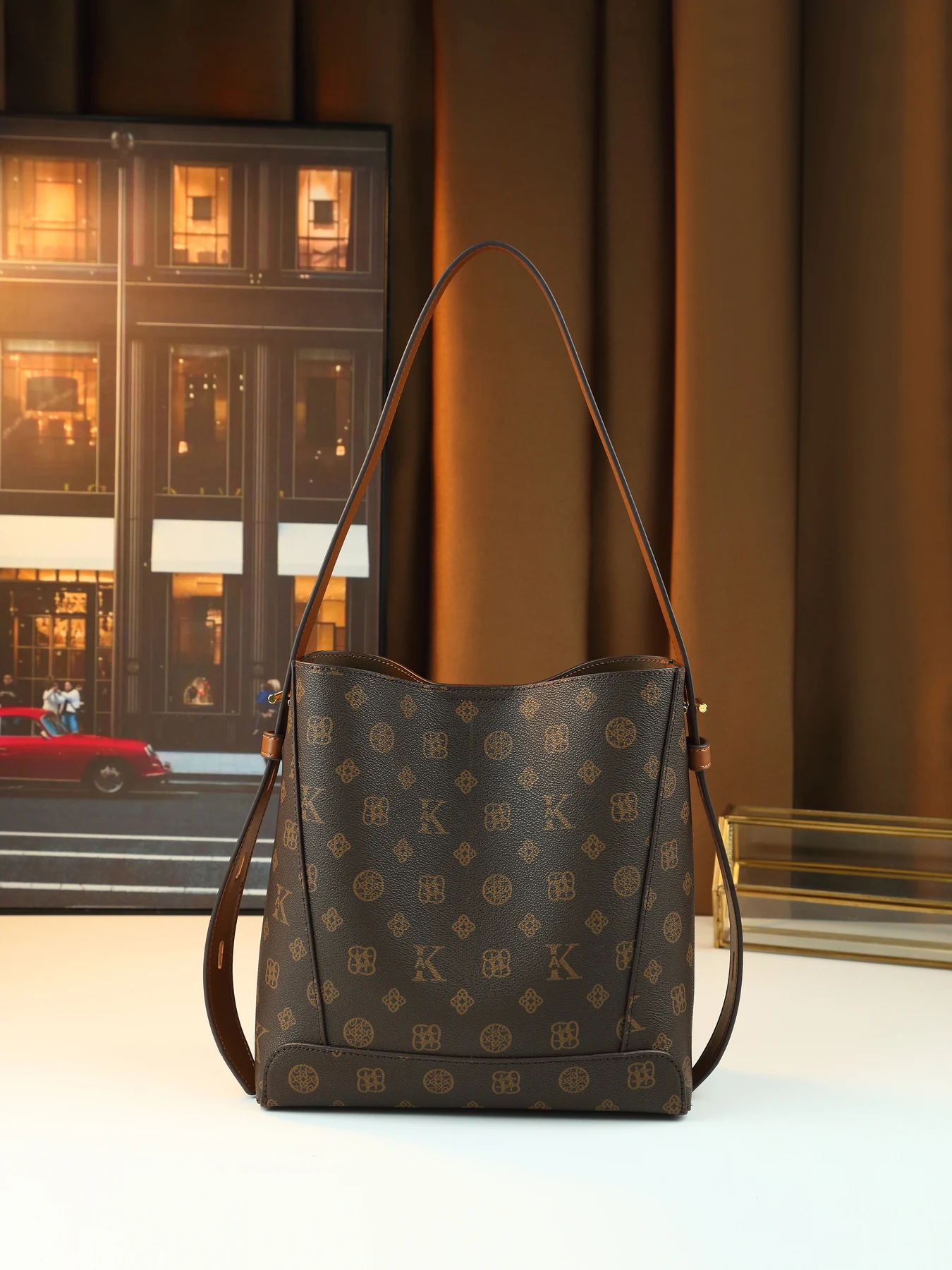 

Ретро-сумка через плечо с цветочным принтом, женская, большая вместительная сумка-ведро, модная, для международного рынка.