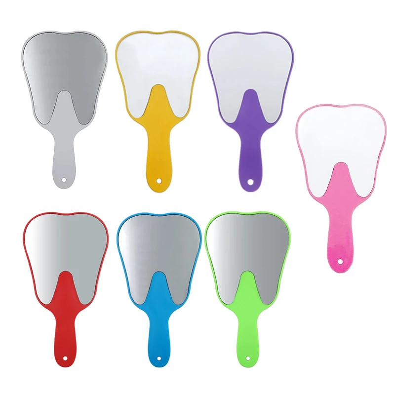 

1Pc Glass Tooth Shape Mirror Plastic Hand Use Mirrors for Dental Clinic 7 Colors Dentist Gift