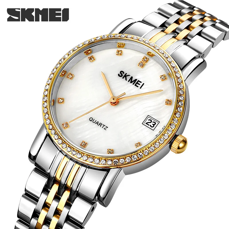 

SKMEI Women Watches Luxury Fashion Ladies Quartz Watch Waterproof Diamond Studded Stainless Stain Wrist Watch Girlfriend Gift