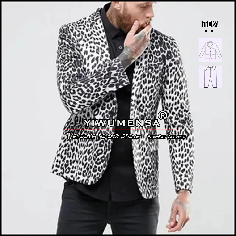 Tailor-Made Leopard Men's Suits Slim Fit Single Breasted Blazer Pants 2 Pieces Smart Casual Dress Groomsman Wedding Tuxedo