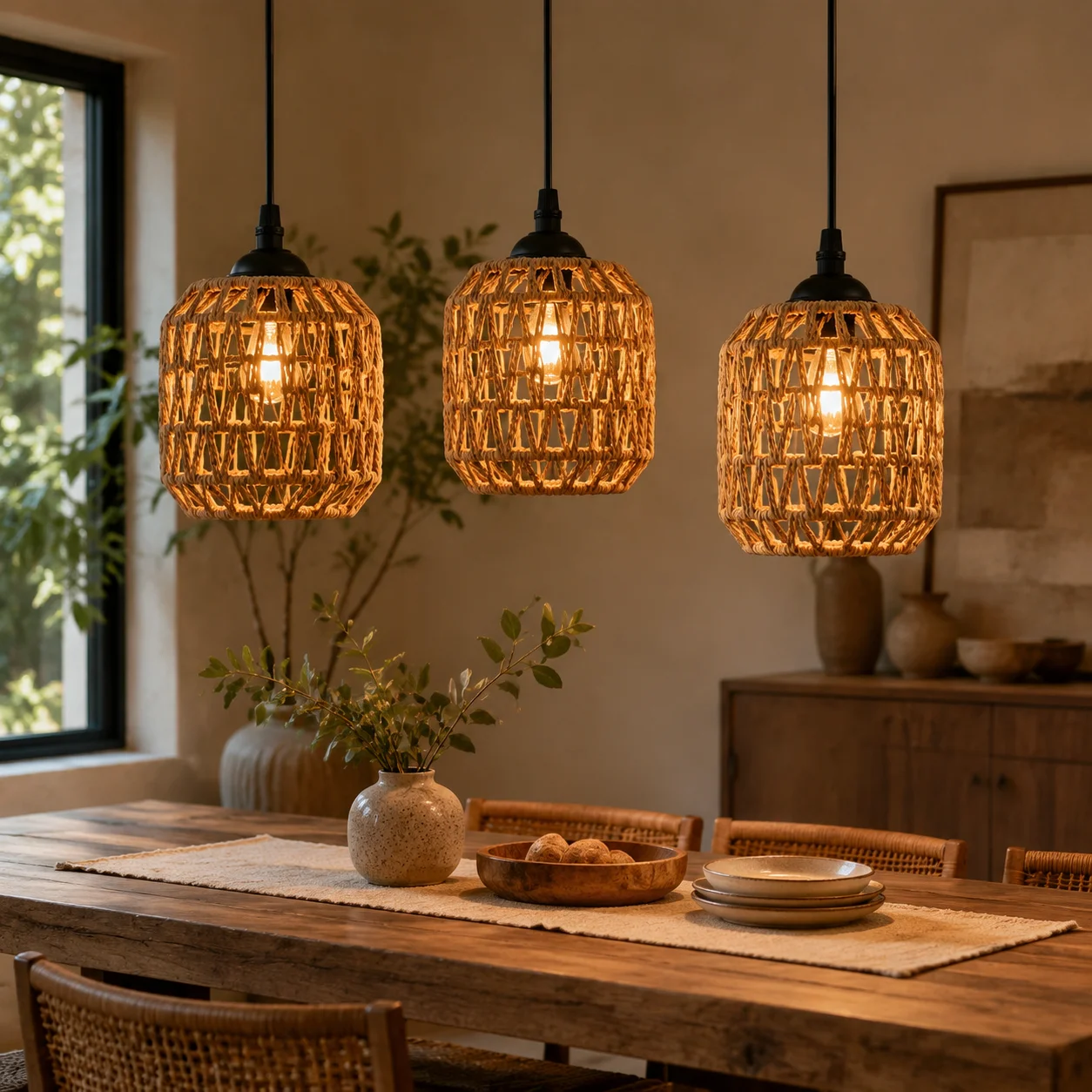 E27 Hemp Rope Woven Iron Pendant Lamp Adjustable Hanging Wire Kitchen Island Bar Corridor Decorative Lighting Bulb Not Included