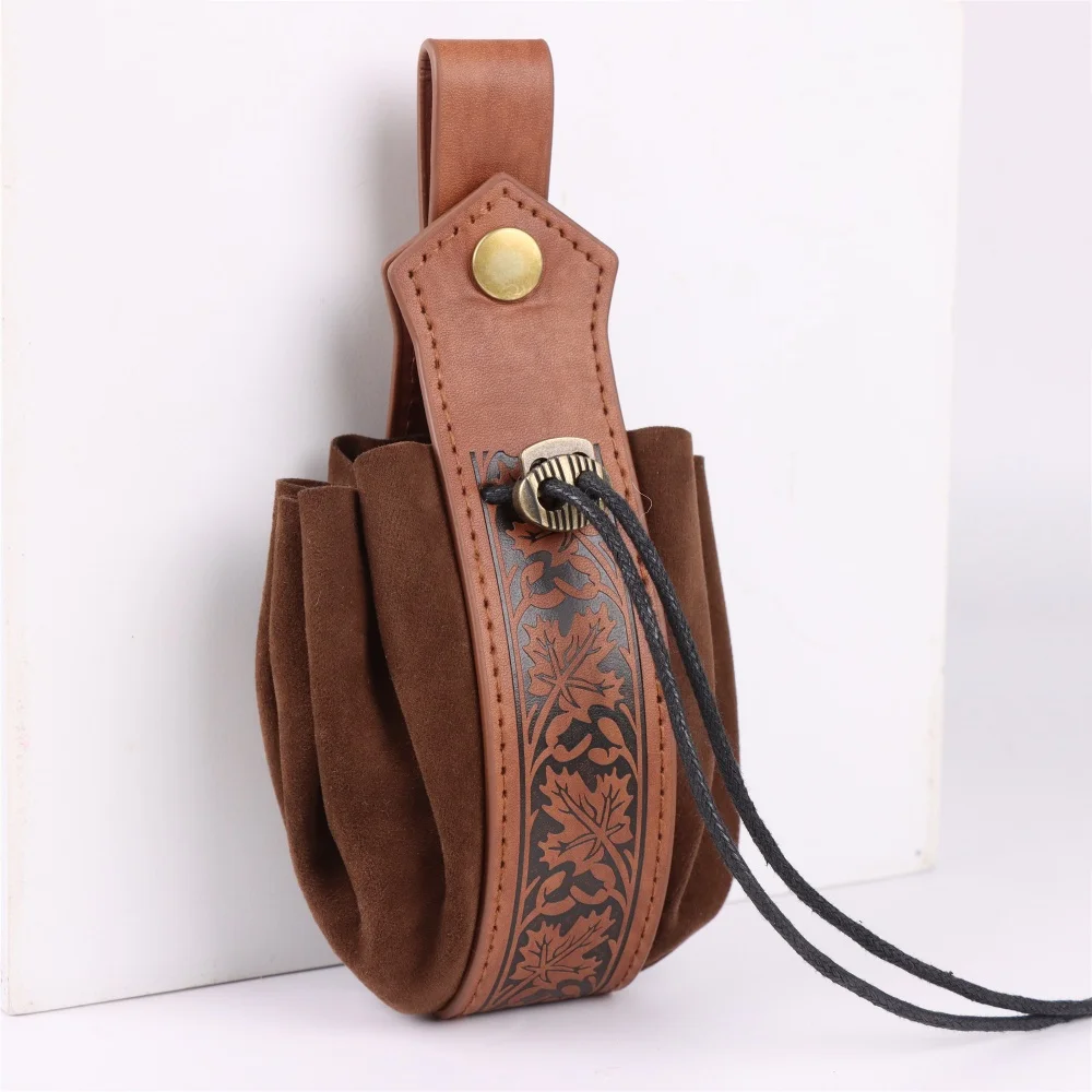 Średniowieczna saszetka ze sztucznej skóry z tłoczeniem, retro nordycka wikingowska przenośna portmonetka na monety, na LARP Ren Faire