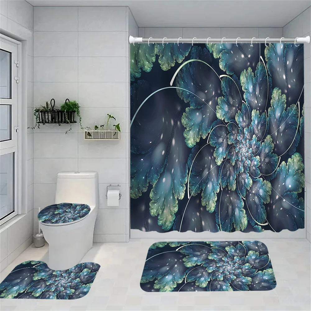 

1/4 Creative Home Bathroom Curtains, Toilet Seat Decoration, Shower Curtain Carpet, Shower Curtain with Carpet and Toilet Cover