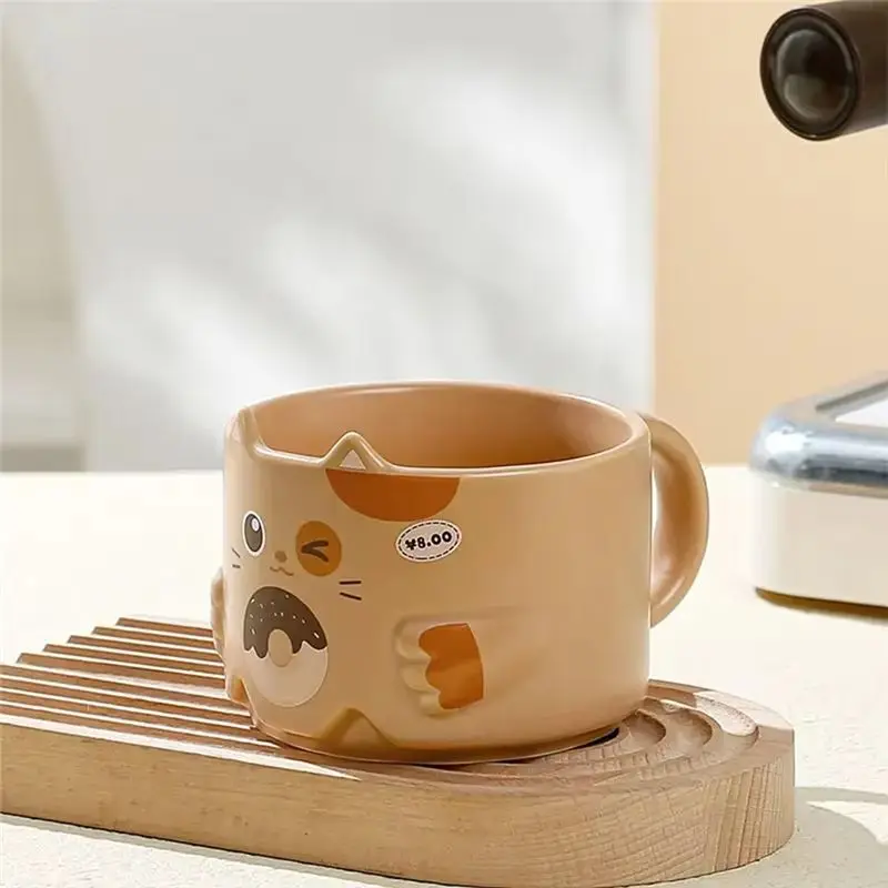 ABKS-Cartoon Cat Mug - Stacked Water Cup With Cat's Ear Design And Handle, Interesting Household Drinkware