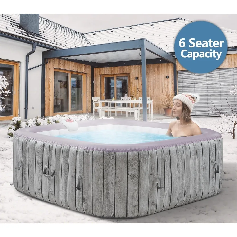 73" Hot Tub Inflatable，with 130 Air Jets,for 4-6 Person,Fastfill Inflation System,Insulation Lid for Patio,Square Hot Tub