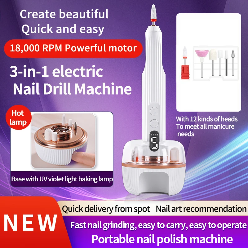 BNG Electric Nail Drill File with UV Lamp Professional Cordless Nail Drill Machine for Acrylic Nails Polishing