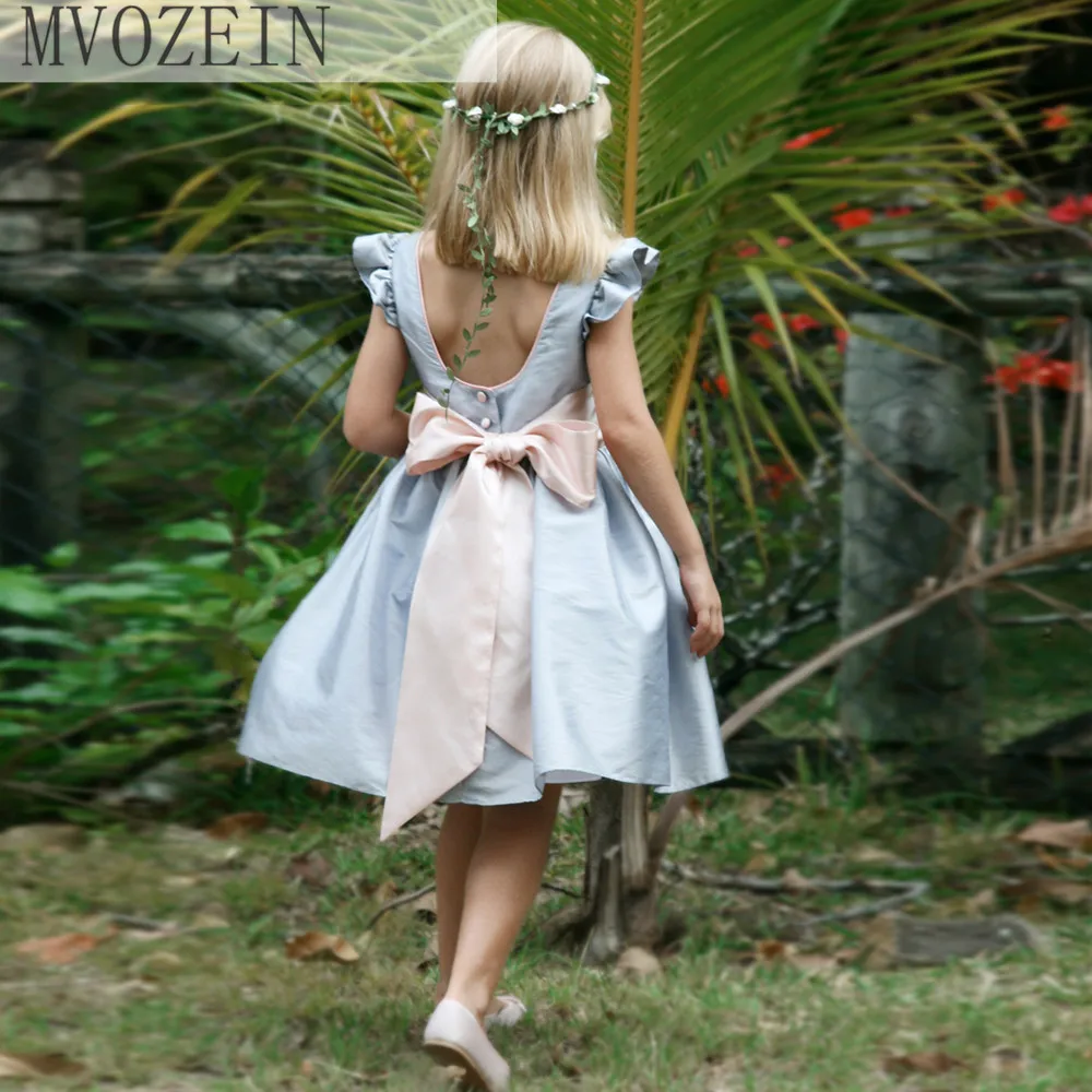 Mvozein Satin Sashes Bow Kids Pageant Dress Girl Simple Design Little Bride Dresses Satin Bow Knot Girl Wedding Dresses