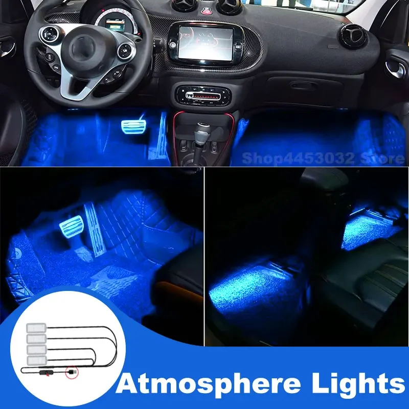 Car Interior Light Blue For Smart  Forfour 453 450 454 EQ Fortwo 451 USB Foot Ambient Lamp With Switch