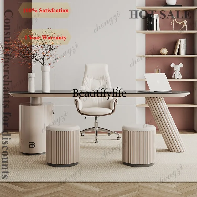 B573 Simple Modern Office Desk Small-sized Minimalist Writing with Drawers Office Desk Light Luxury Rock Plate Furniture Bureau